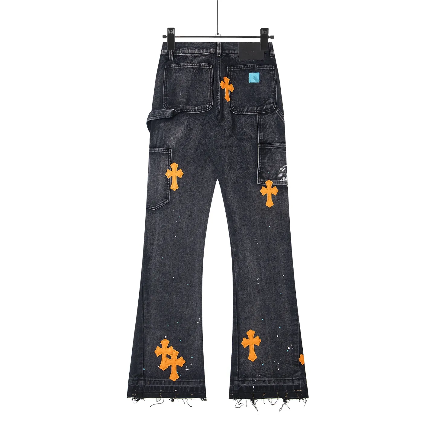 #8176 P260💰 Independent GALLERY DEPT. Vintage splash-ink splicing black and orange cross loose washed flared jeans - truly restore the ultimate vintage texture - original hardware accessories washed and other elevators, QR code analysis are all purchased from the original factory, high degree of restoration, you are welcome to compare with a certain product ~ - three-dimensional version Loose and comfortable, not picky about the figure, tall and slim, factory Seiko, original factory quality control, same style for men and women, can be matched with couples, versatile recommendation Essential jeans for all seasons - sizes: 28 30 32 34 36